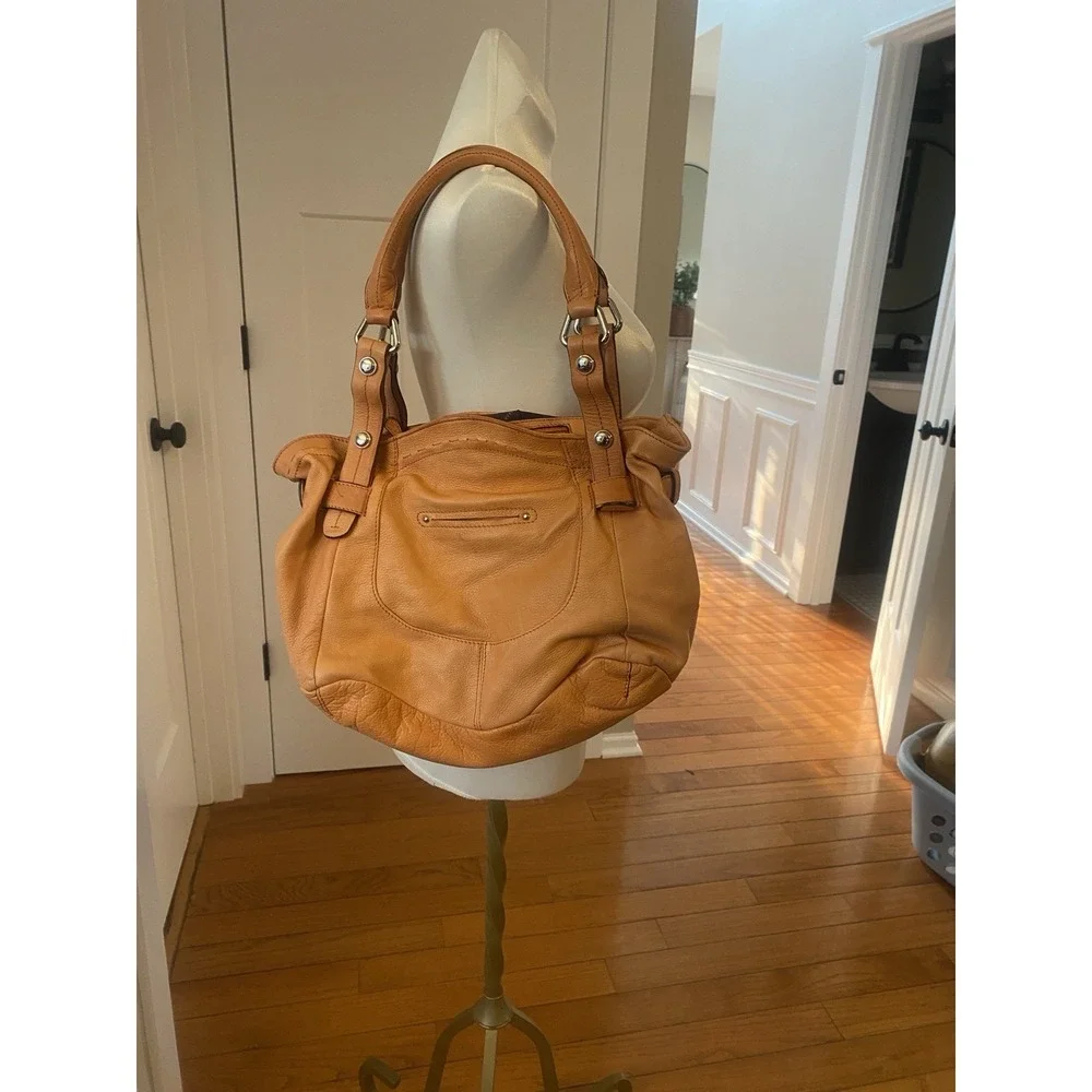 B Makowsky Leather Shoulder Hobo Bag Burnt Orange